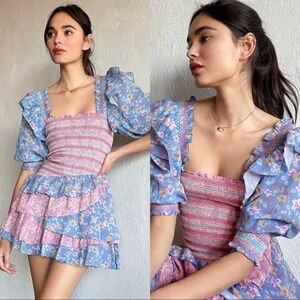NWT $375 Loveshackfancy 🎀 Golden Dress in Moody Vino Mini Ruffled Smocked XS